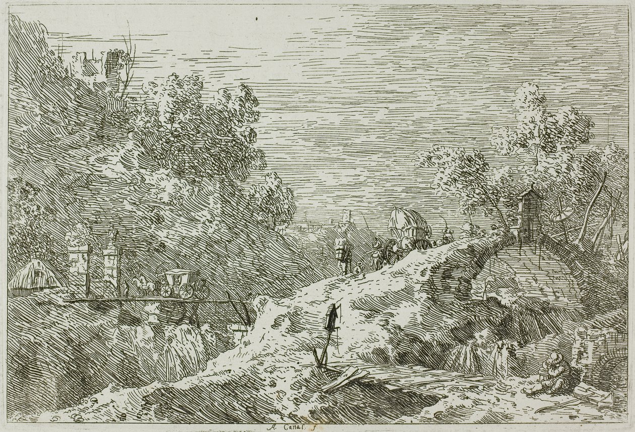 Horská krajina s pěti mosty, z Vedute od Canaletto
