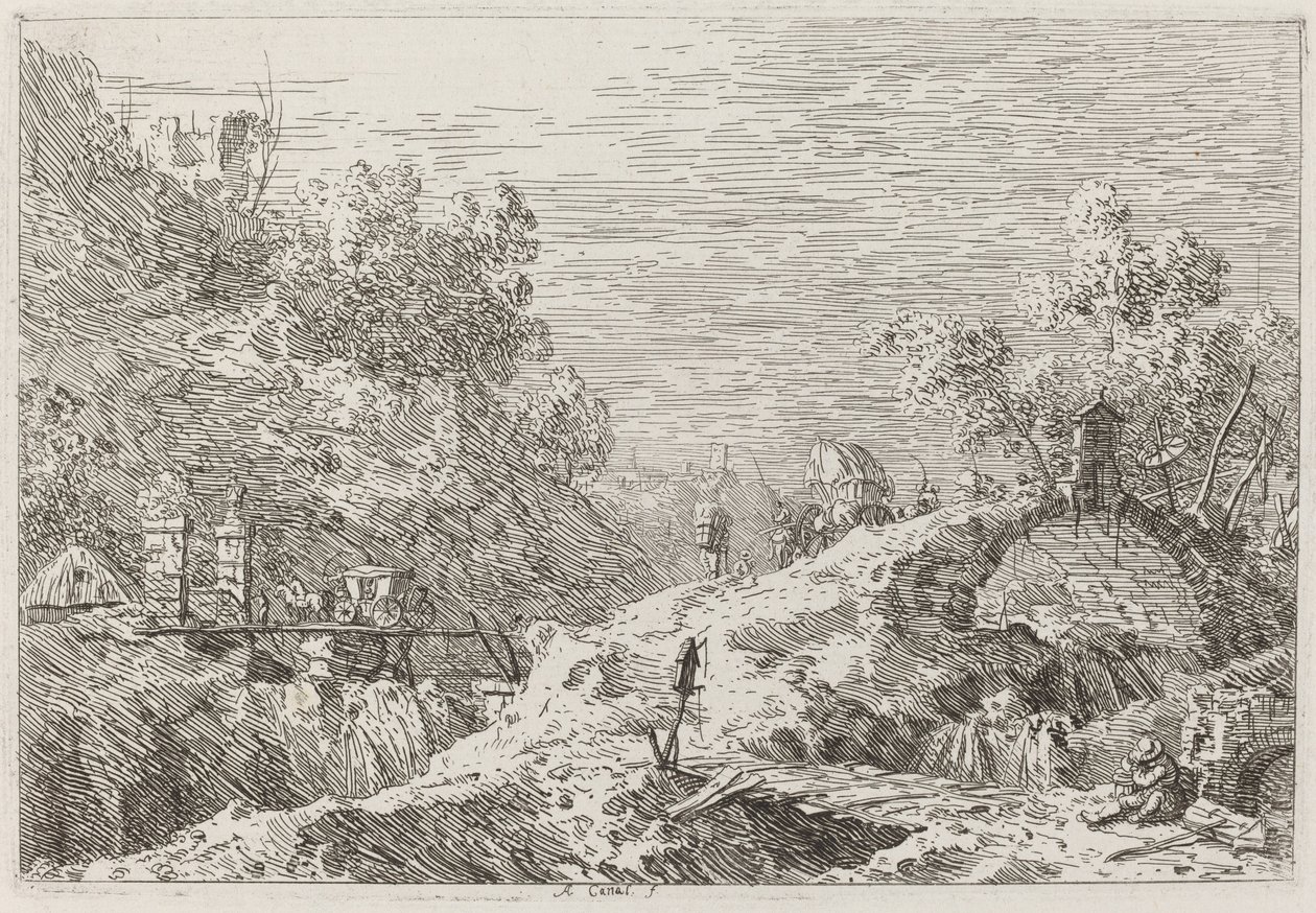 Horská krajina s pěti mosty [vpravo dole] od Canaletto