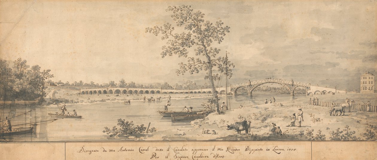 Old Walton Bridge při pohledu z Middlesex Shore od Canaletto