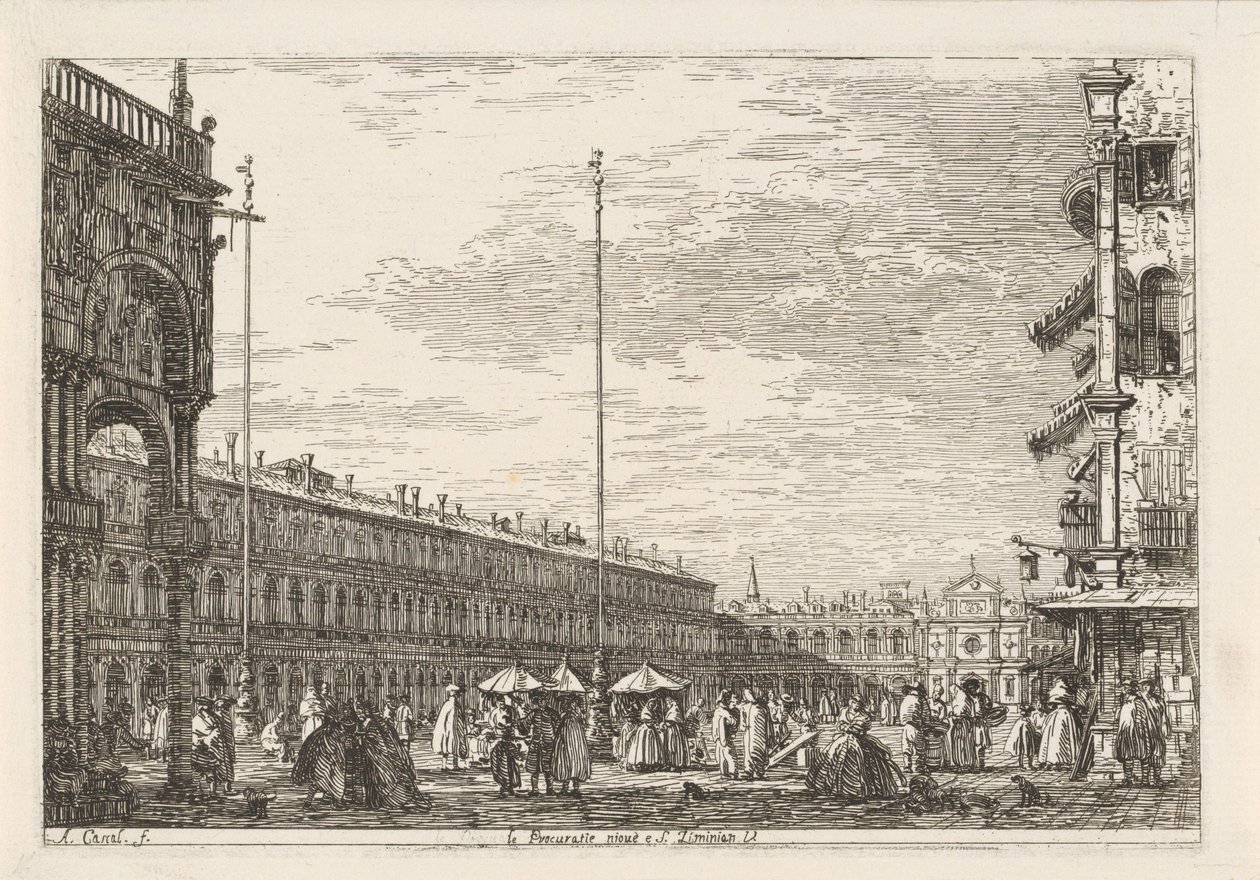 Piazza San Marco Le procuratie niove e S. Ziminian V. (titul na předmětu) Obličeje na existujících a vynalezených místech (název série) Vedute altre prese da i Luoghi altre ideate da Antonio Canal (název série) od Canaletto