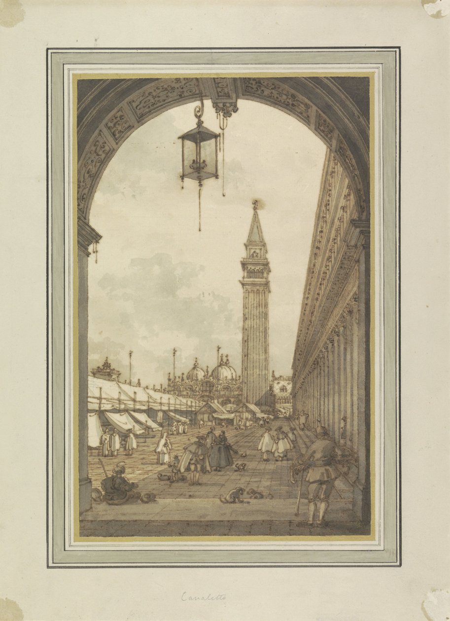 Piazza San Marco, Benátky, při pohledu z jihozápadu Piazza San Marco se setkala s Campanile en San Marco te Venetië od Canaletto