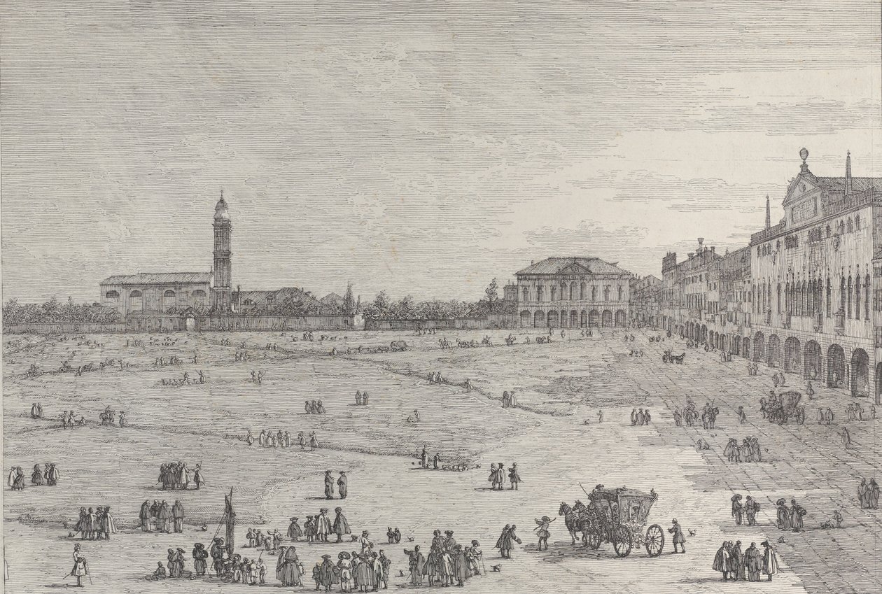 Prà della Valle: pravá polovina náměstí Prà della Valle v Padově s Col ..., 1735-46. od Canaletto