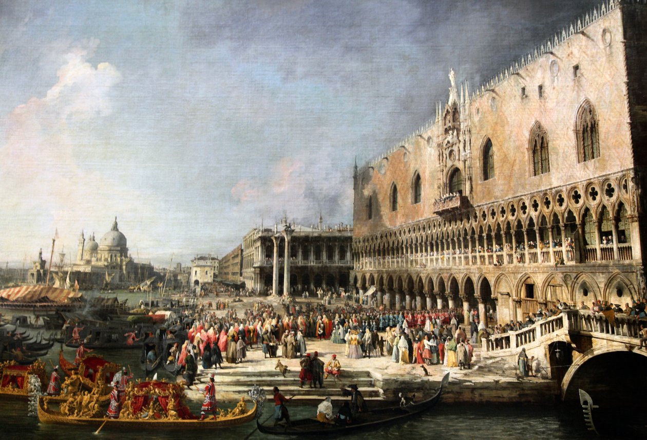 „Přijetí francouzského velvyslance v Benátkách“, 1726-1727 od Canaletto