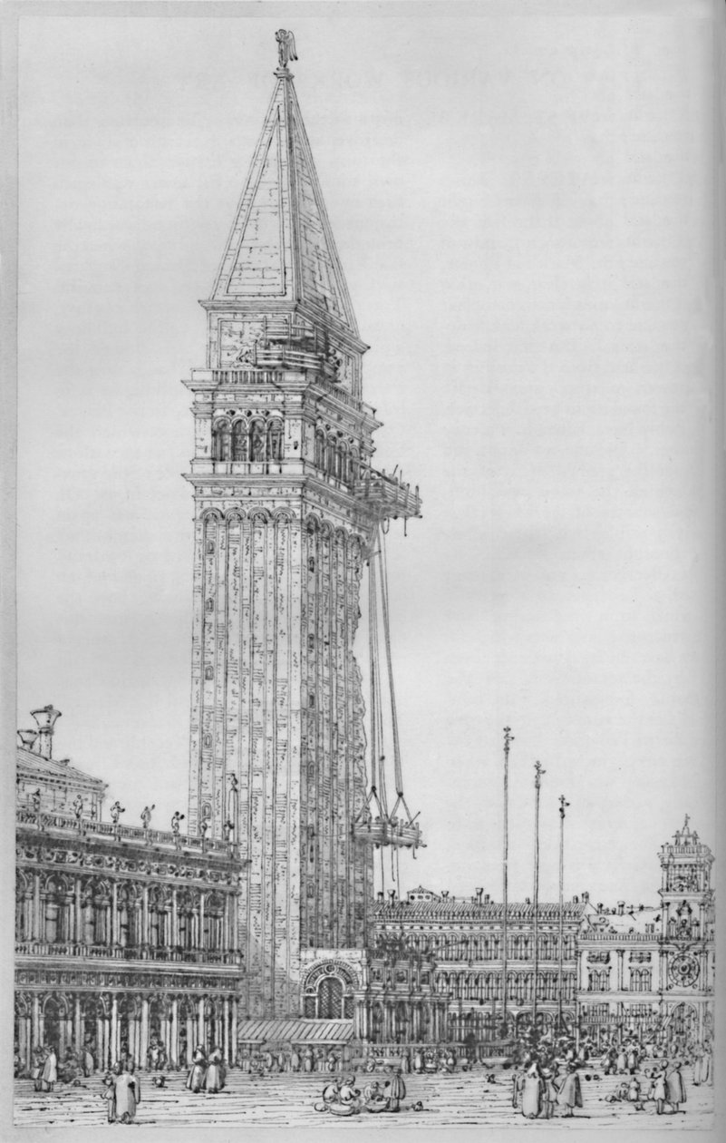 Campanile of St. Marks zatímco prochází opravou v roce 1745, 1903 od Giovanni Antonio Canal