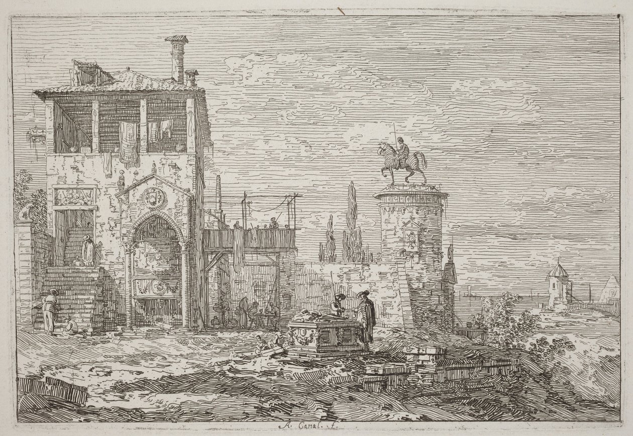 Jezdecký pomník [vpravo nahoře] od Canaletto