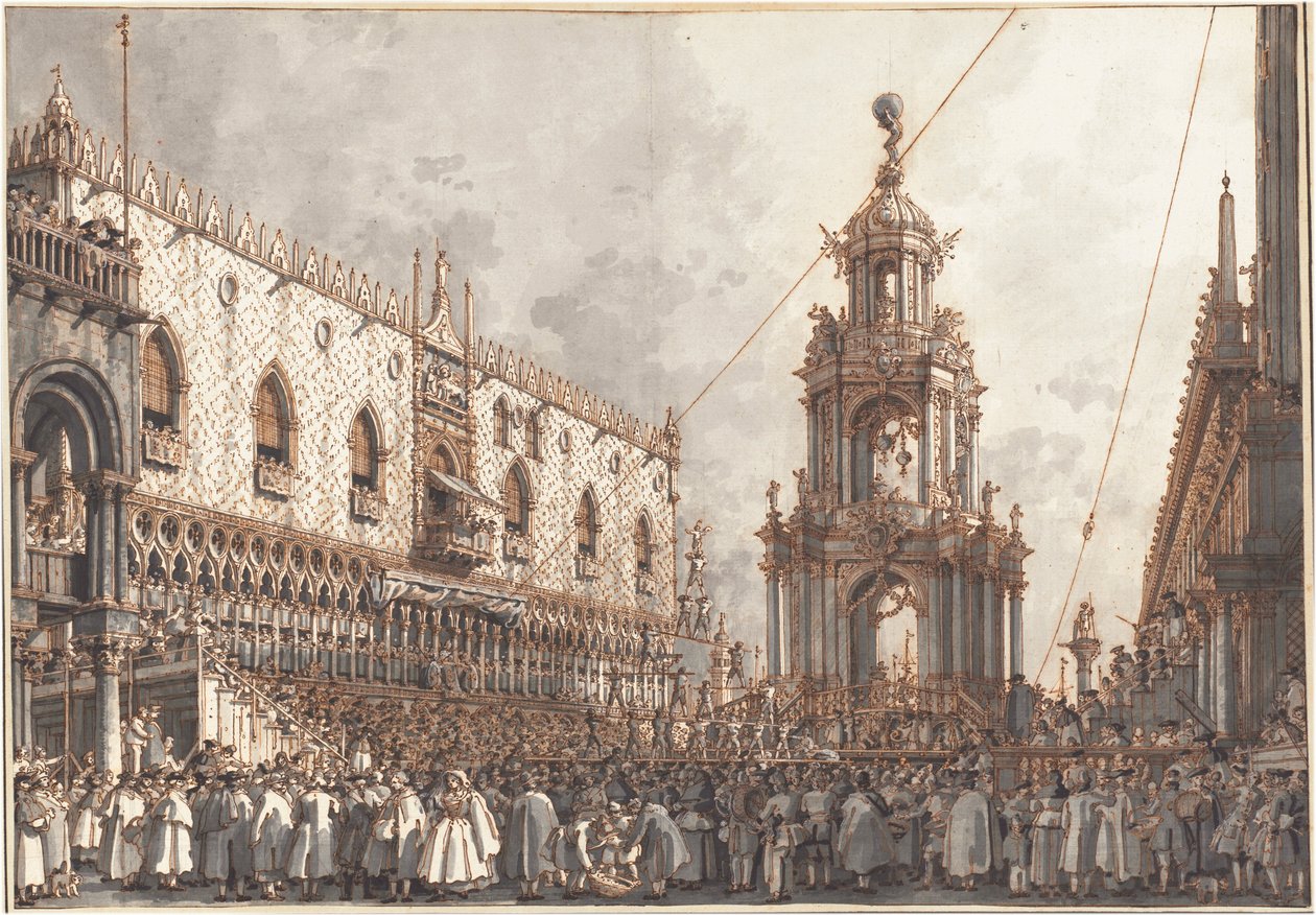 Festival „Giovedì Grasso“ před Dóžecím palácem v Benátkách od Canaletto