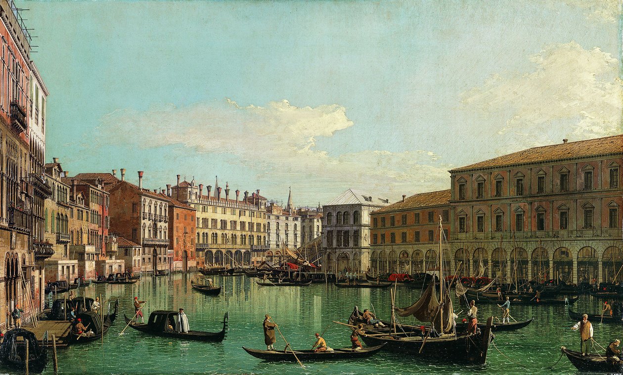 Canal Grande, Benátky, pohled na jih směrem k mostu Rialto, 1730s. od Giovanni Antonio Canal