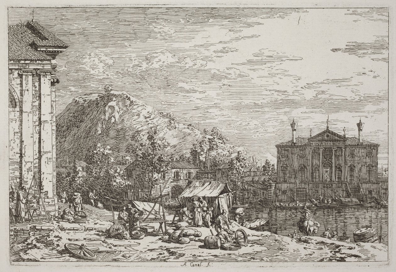 Trh v Dolo [vlevo dole] od Canaletto