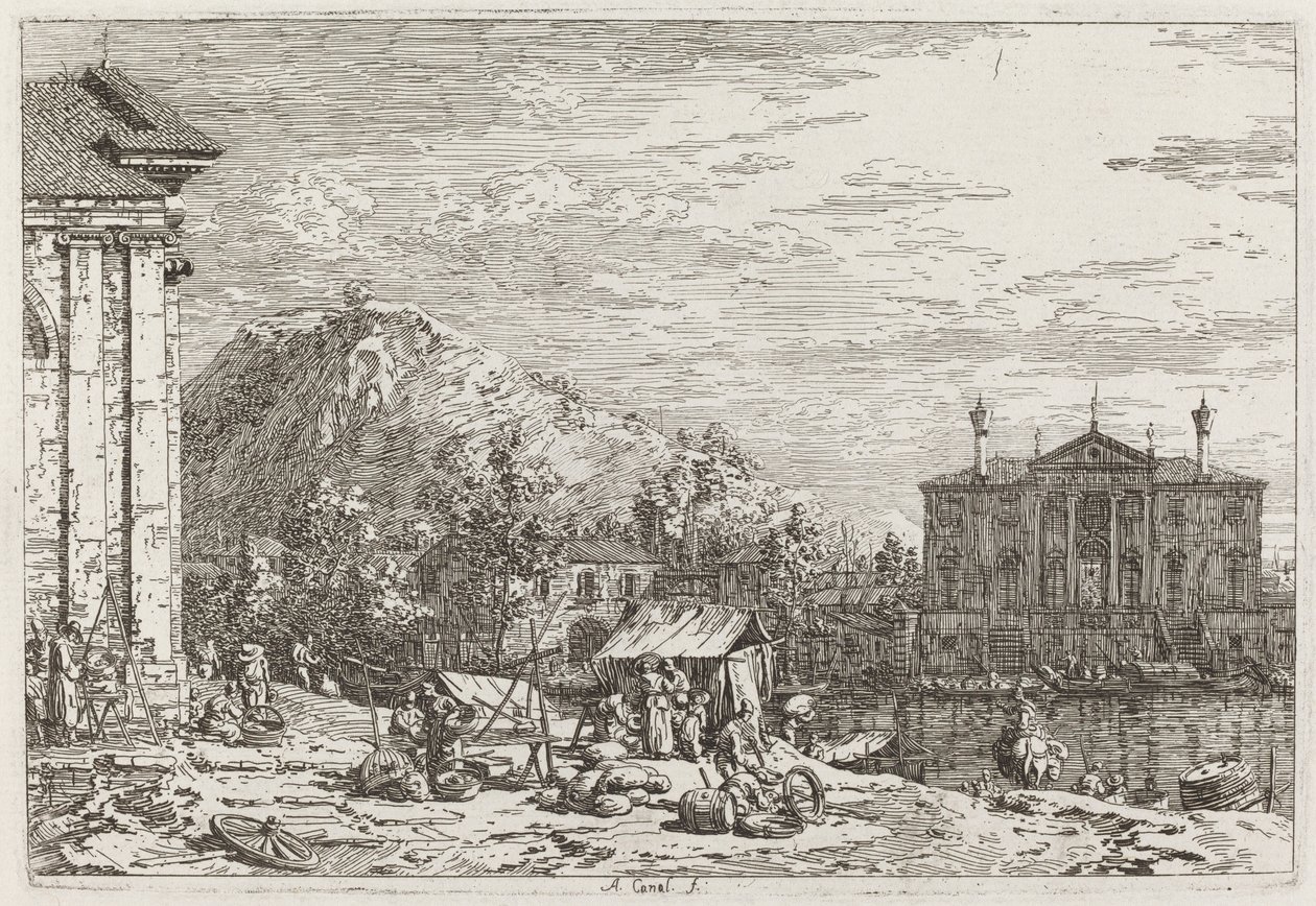 Trh v Dolo [vlevo dole], c. 17351746. od Canaletto
