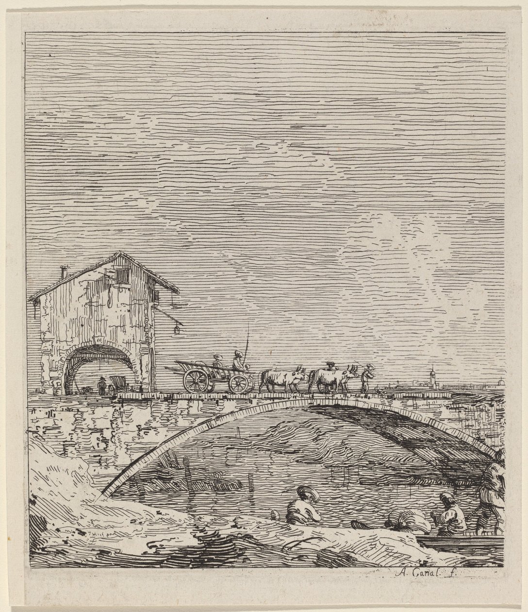 Vůz projíždějící přes most od Canaletto