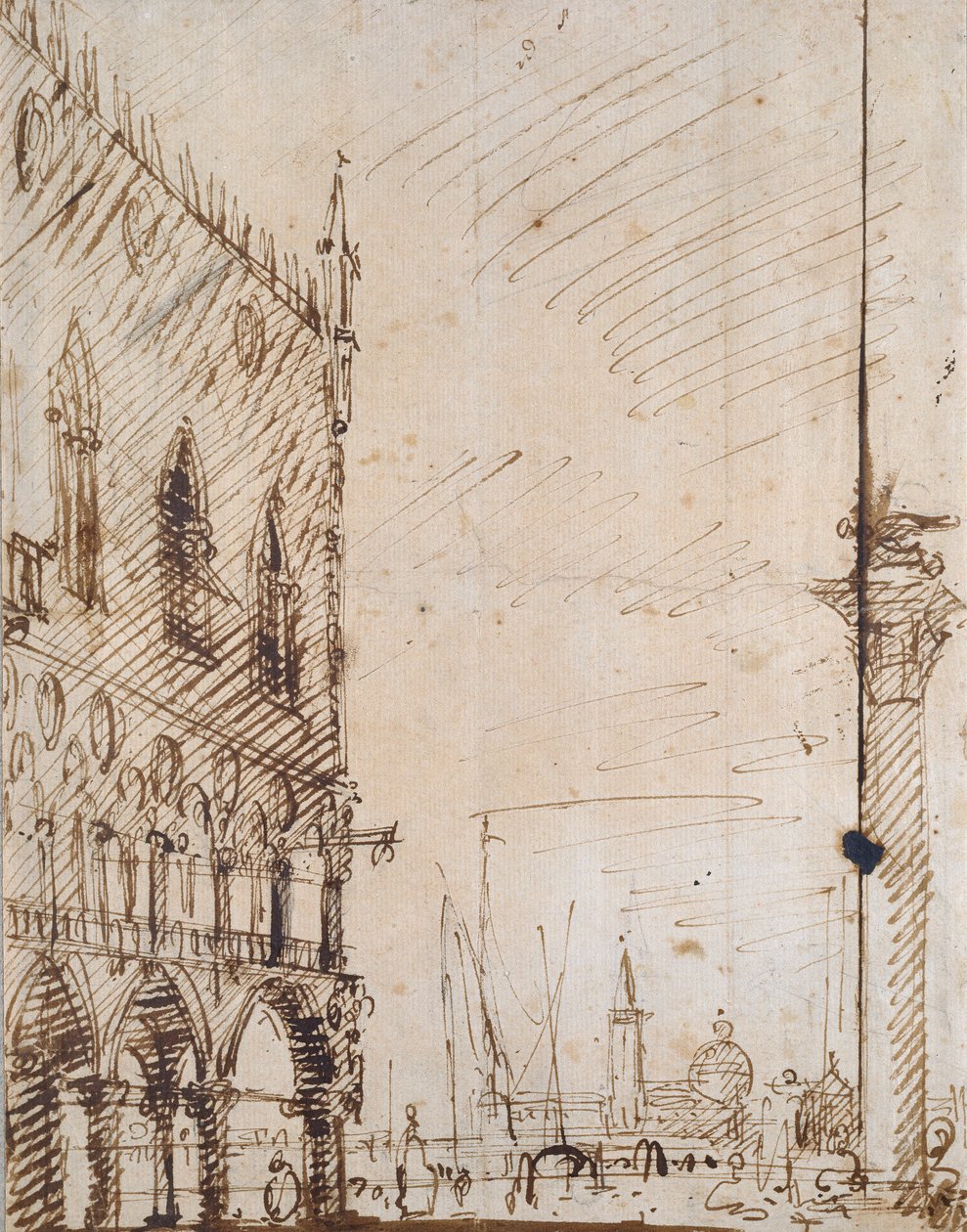 Benátky: jihozápadní úhel Dóžecího paláce, počátek 18. století od Canaletto