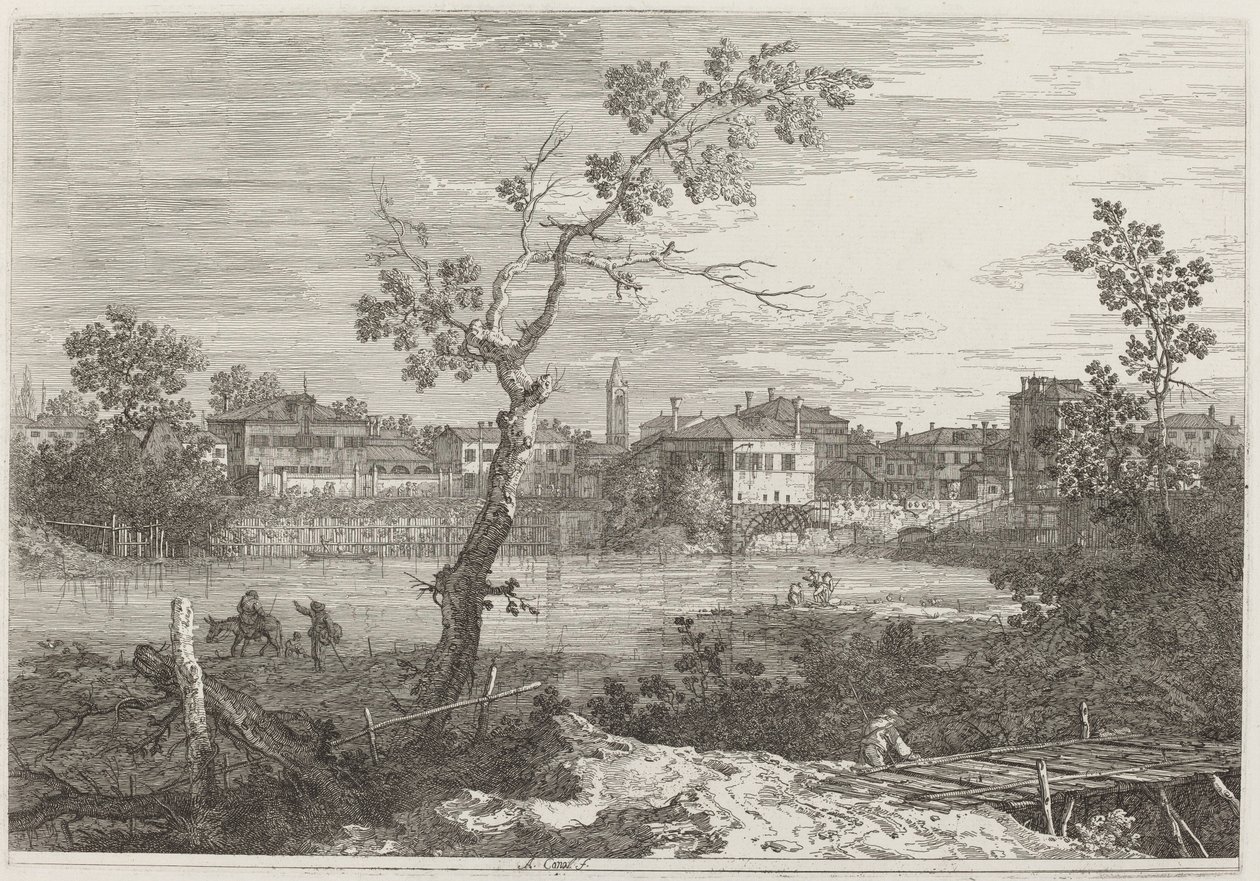 Pohled na město na břehu řeky od Canaletto