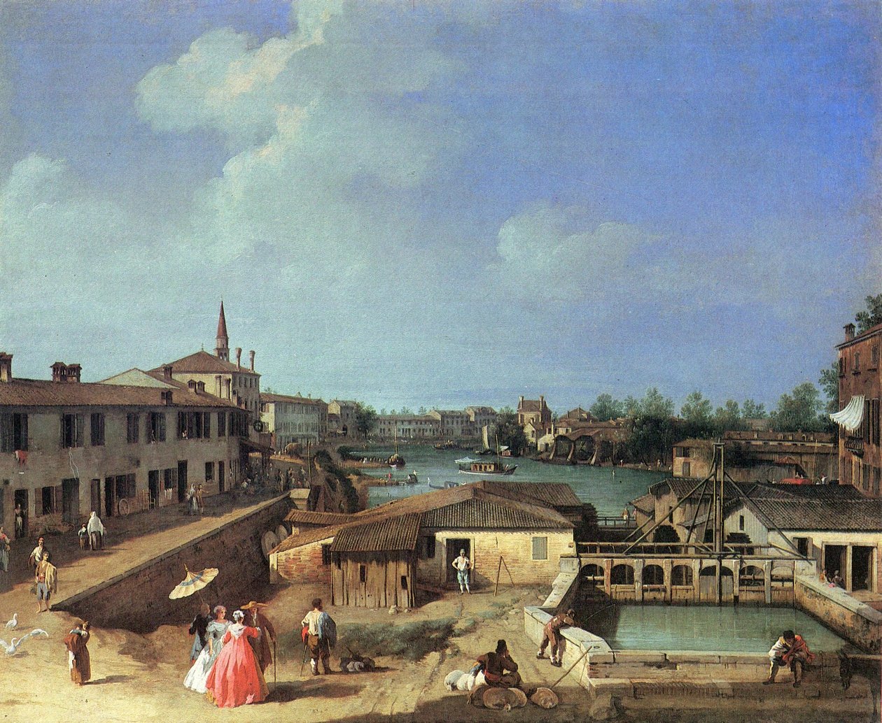 Pohled na mlýny Dolo na řece Brenta od Canaletto