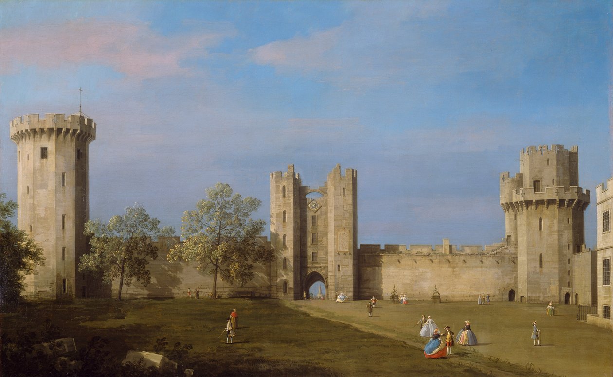 Hrad Warwick, východní fronta od vnějšího dvora, 1752 od Giovanni Antonio Canal