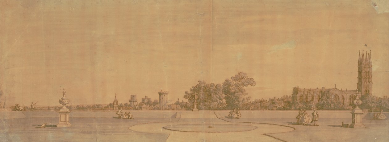 Warwick: Město a hrad z Převorských zahrad od Canaletto