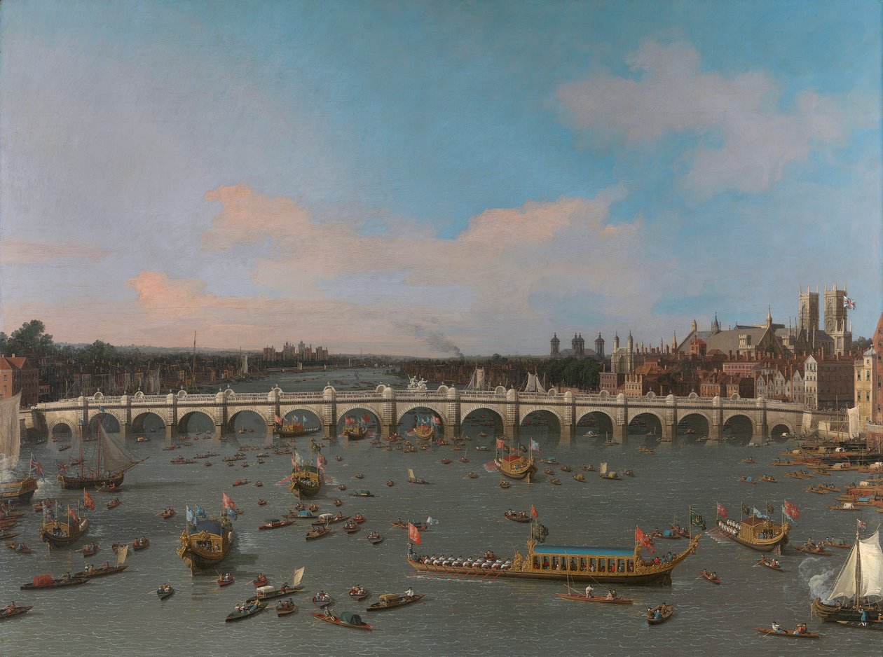 Westminsterský most s průvodem primátora na Temži od Canaletto