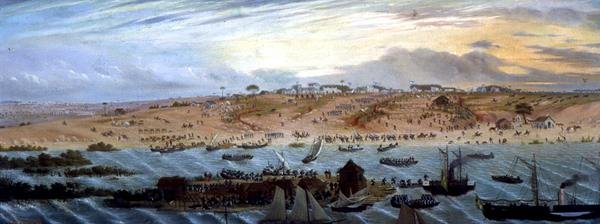 Nalodění argentinských jednotek na „Paso de los Libres“ od Candido Lopez