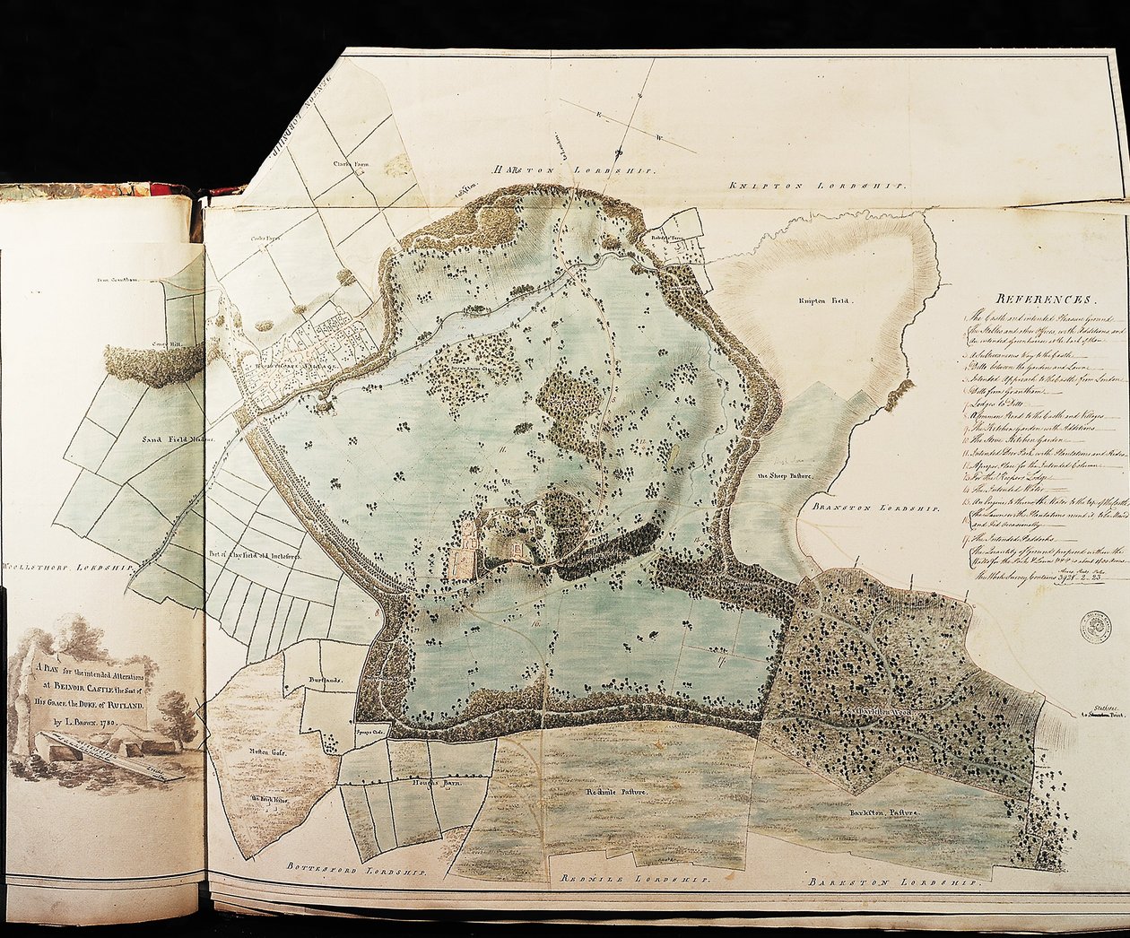 Návrhy parku na zámku Belvoir (pero a inkoust s wc na papíře) od Capability Brown