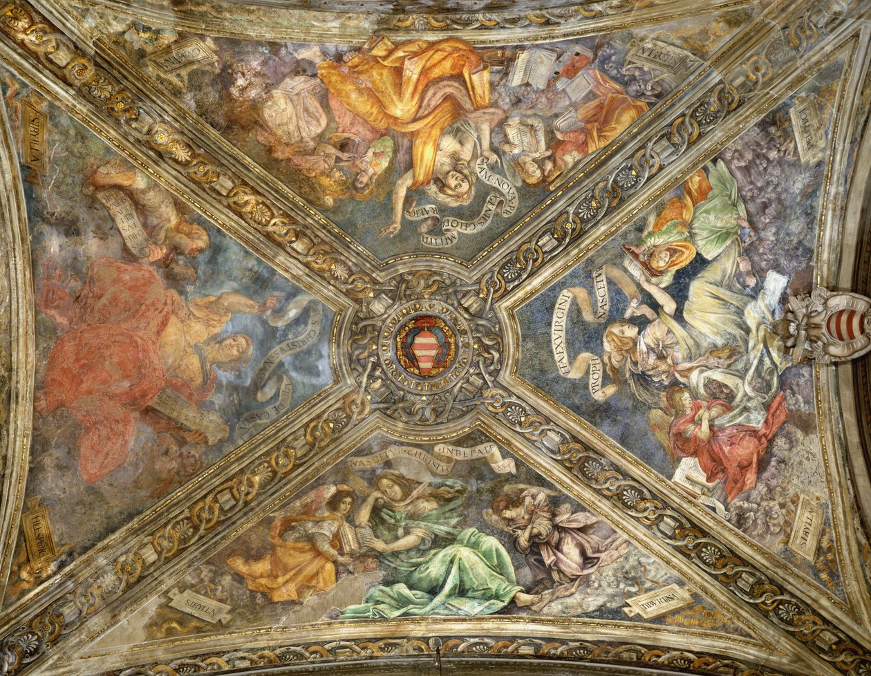 Sibyly z Tiburu, Delphi, Cumae a Hellespont, kaple Carafa, Santa Maria sopra Minerva, Řím od Capponi