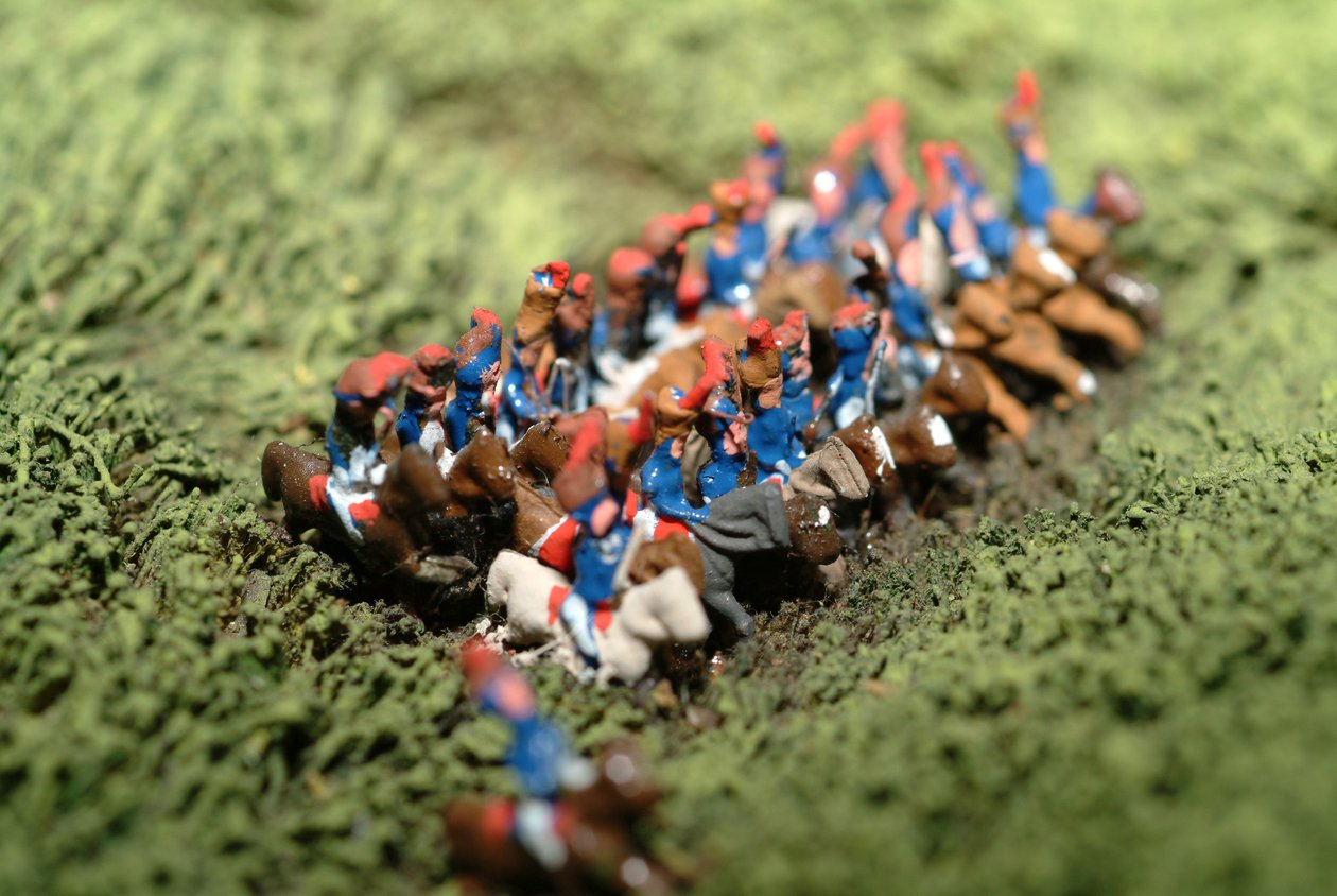 Diorama bitvy u Waterloo zobrazující jednotky umístěné 18. června 1815 v 19:45 (kombinovaná média) (podrobnosti) od Capt. William Siborne