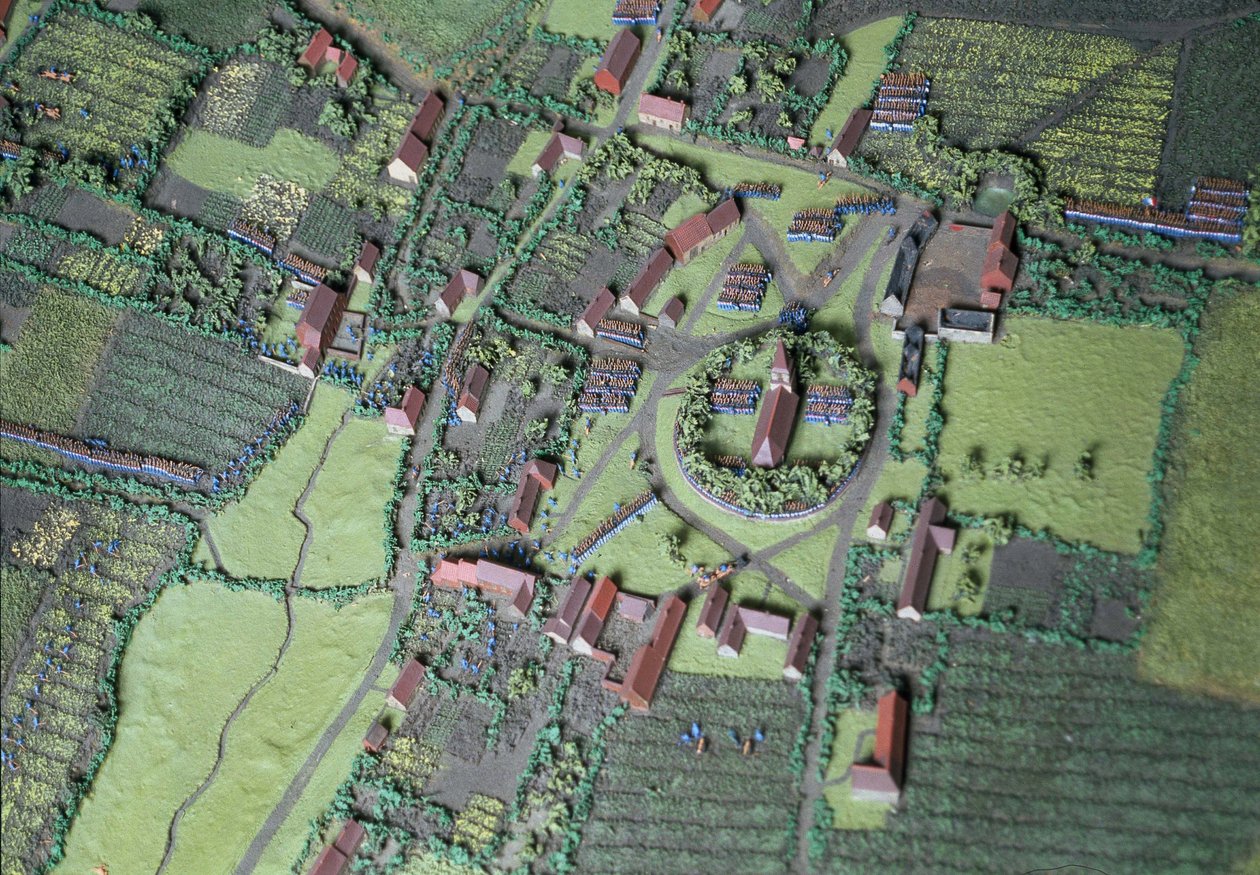 Diorama bitvy u Waterloo zobrazující jednotky umístěné 18. června 1815 v 19:45 (kombinovaná média) (podrobnosti) od Capt. William Siborne