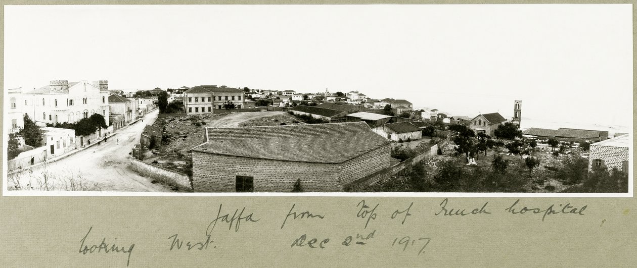Jaffa z horní části francouzské nemocnice při pohledu na západ, 2. prosince 1917 od Capt. Arthur Rhodes