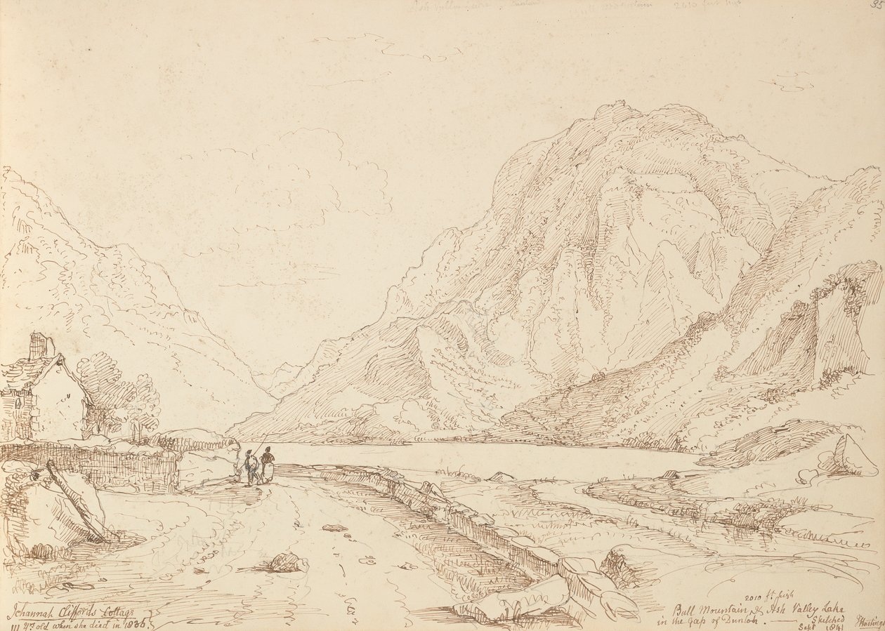 Bull Mountain a Ash Valley Lake v Gap of Dunloh, září 1841 od Capt. Thomas Hastings