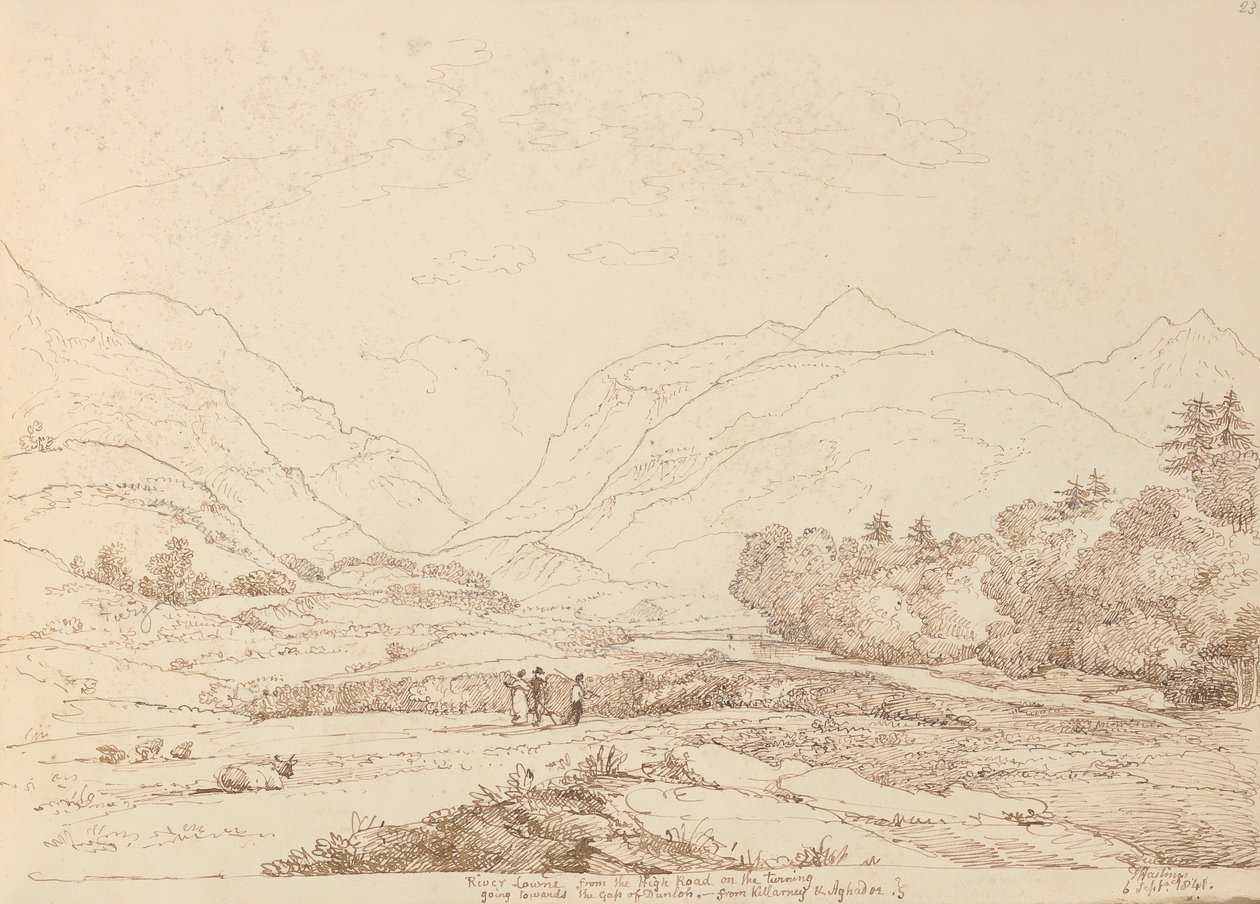 River Laune z High Road z Killarney & Aghadoe, 6. září 1841 od Capt. Thomas Hastings