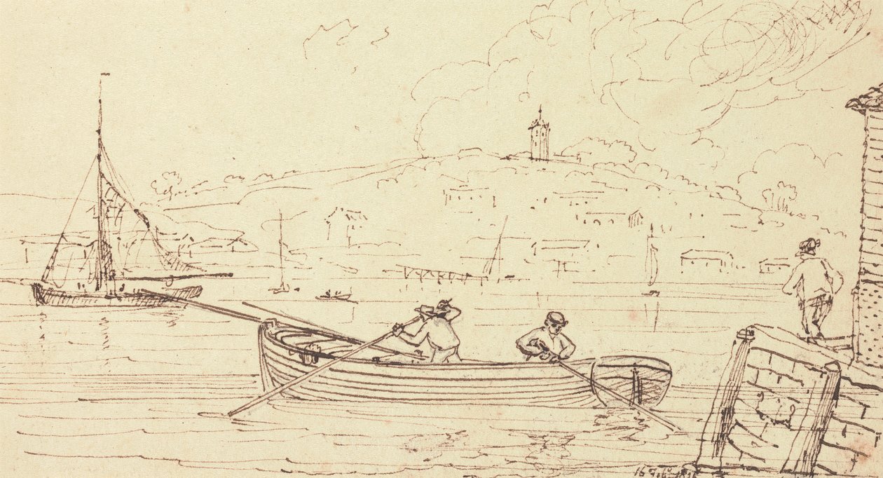 Sketch of Boatmen, West Cowes, 16. února 1826 od Capt. Thomas Hastings