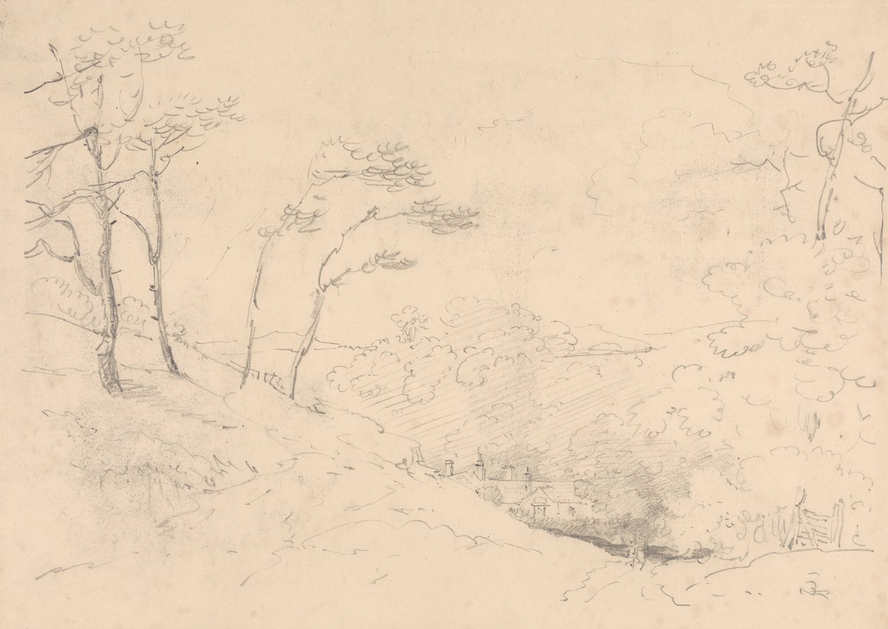 Náčrt stromů a kopců nad Barton Farm House, Isle of Wight od Capt. Thomas Hastings