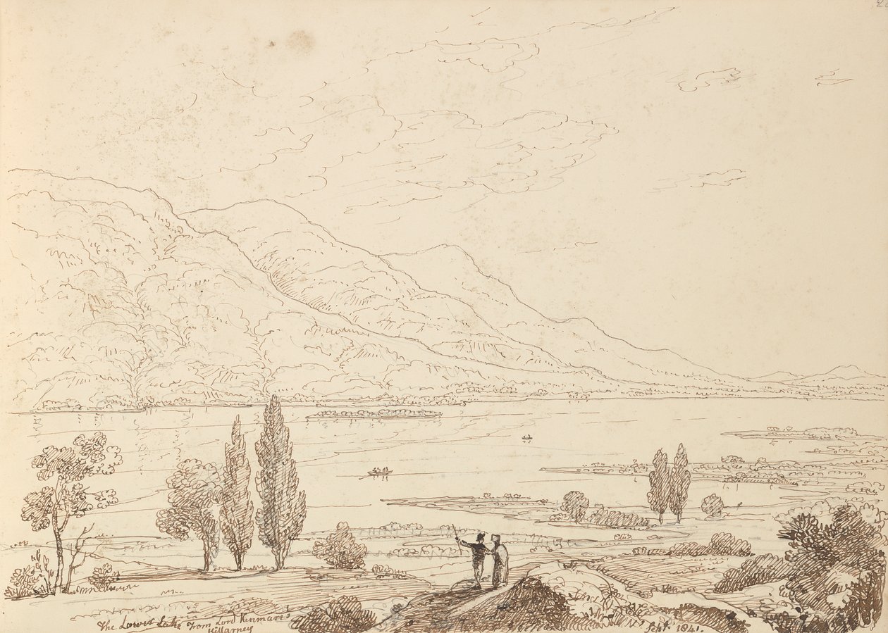 Dolní jezero od lorda Kenmarese, Killarney, září 1841 od Capt. Thomas Hastings
