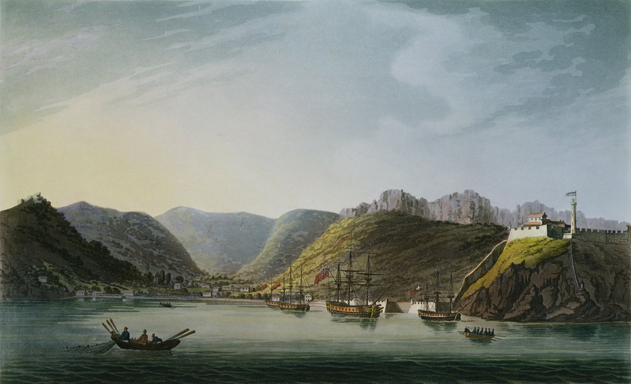 Pohled na západní stranu zálivu Porto Ferraio, Elba, rytý Francis Jukes (1747-1812), publikoval J. Daniell, duben 1814 od Captain James Weir