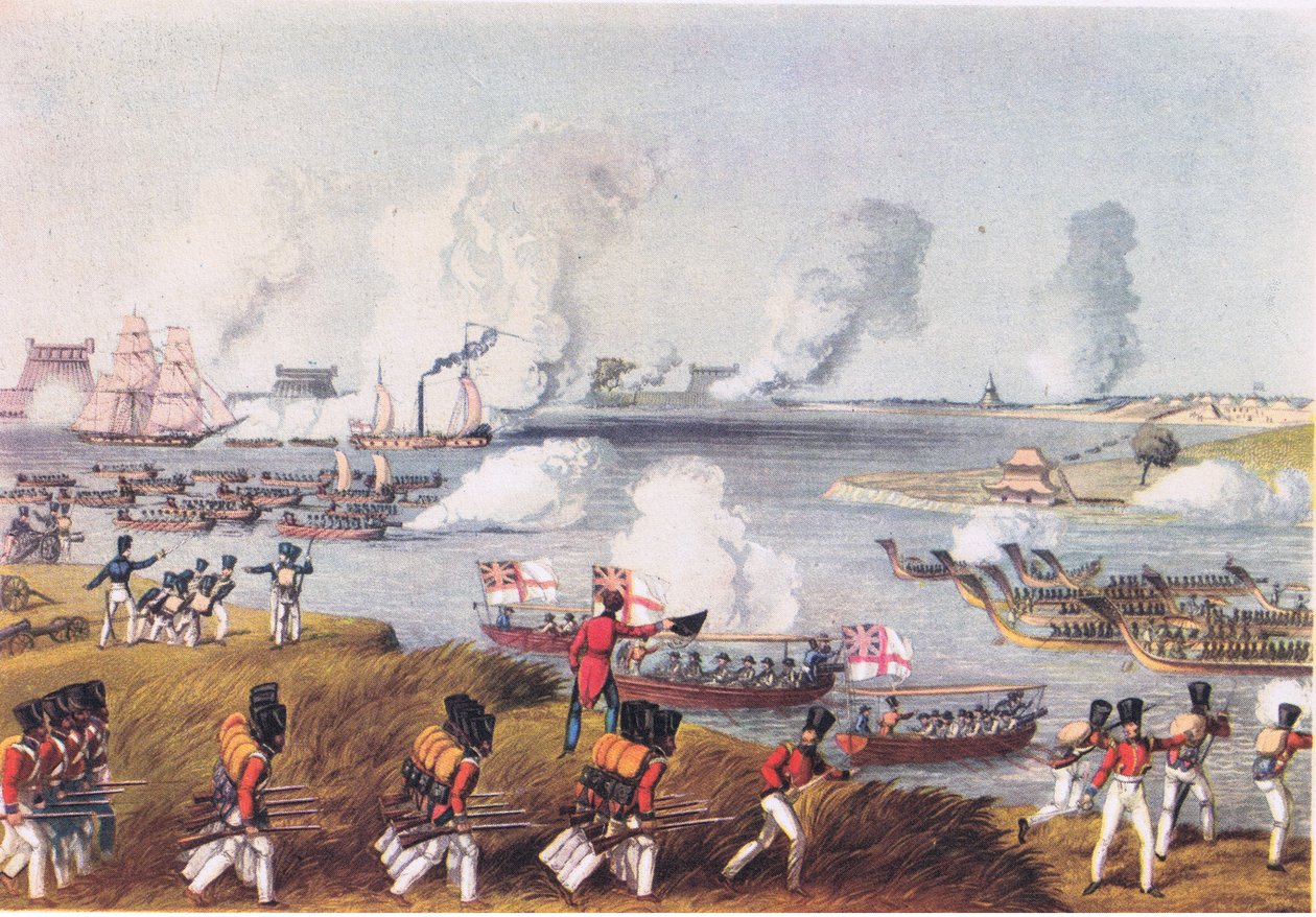Spojené námořní a vojenské síly v Barmě, 17. března 1825, z British Adventure vydané Collinsem, 1947 od Captain R. N. Thornton