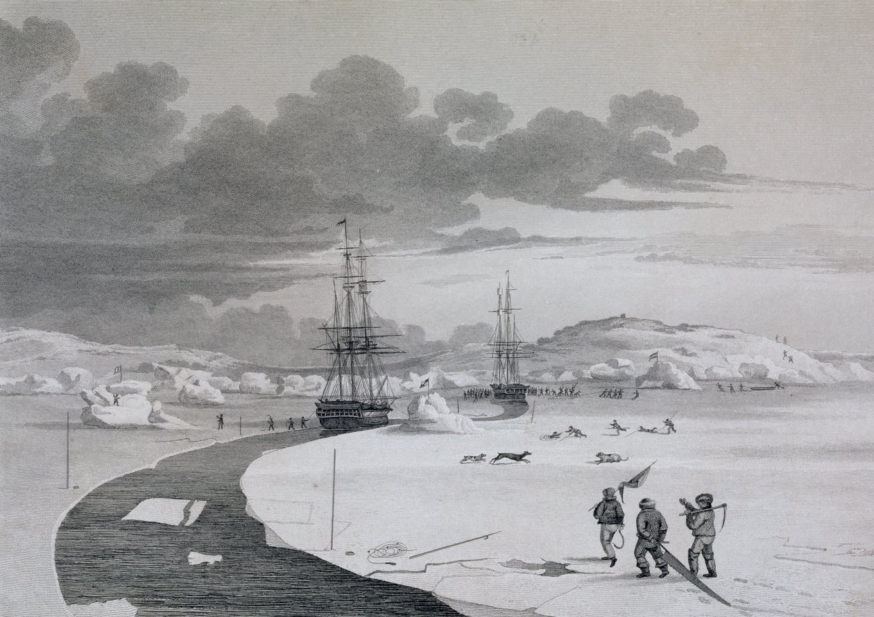 Cutting into Winter Island, říjen 1821, z Journal of a Second Voyage for Discovery of North West Passing from Atlantic to Pacifik v letech 1821-22-23, William Edwar od Captain George Francis Lyon