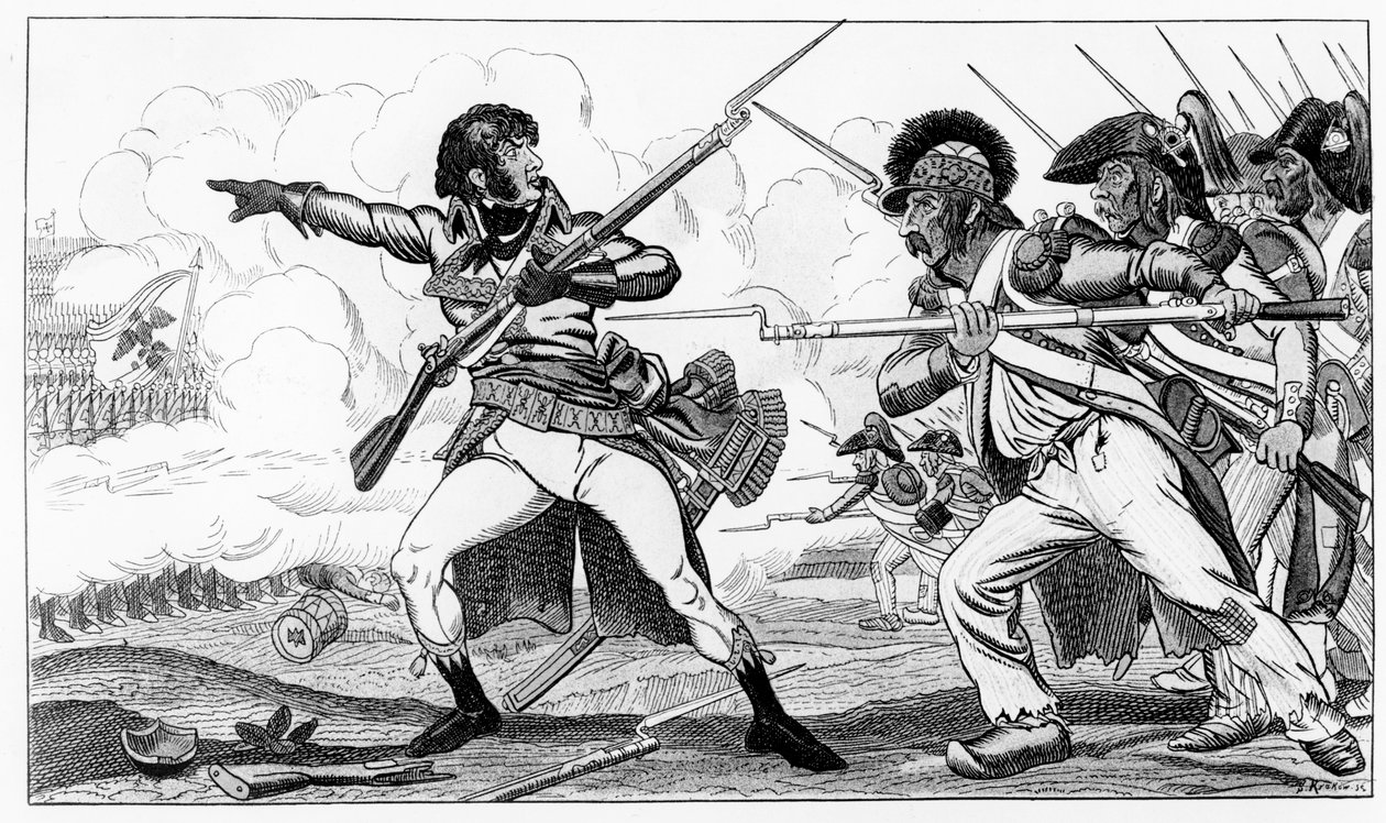 Dobrovolníci v Sabotech v bitvě u Valmy, 20. září 1792, ilustrace z „Histoires de la Revolution Francoise“ od Louise Blanca, rytina S. Krakow od Caran d Ache