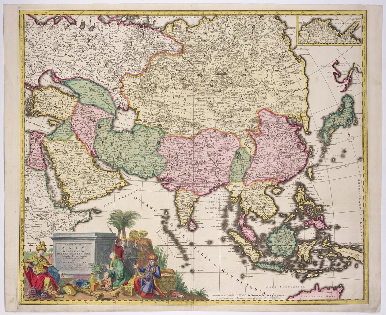 Mapa Asie, Tartarie, Japonska, Filipín a Východní Indie, vyryla G. van Gouwenem, kolem roku 1690 od Carel Allard