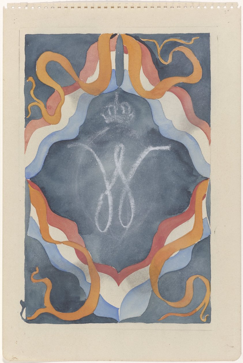 Dekoratives Design mit gekröntem W und Nationalfarben od Carel Adolph Lion Cachet