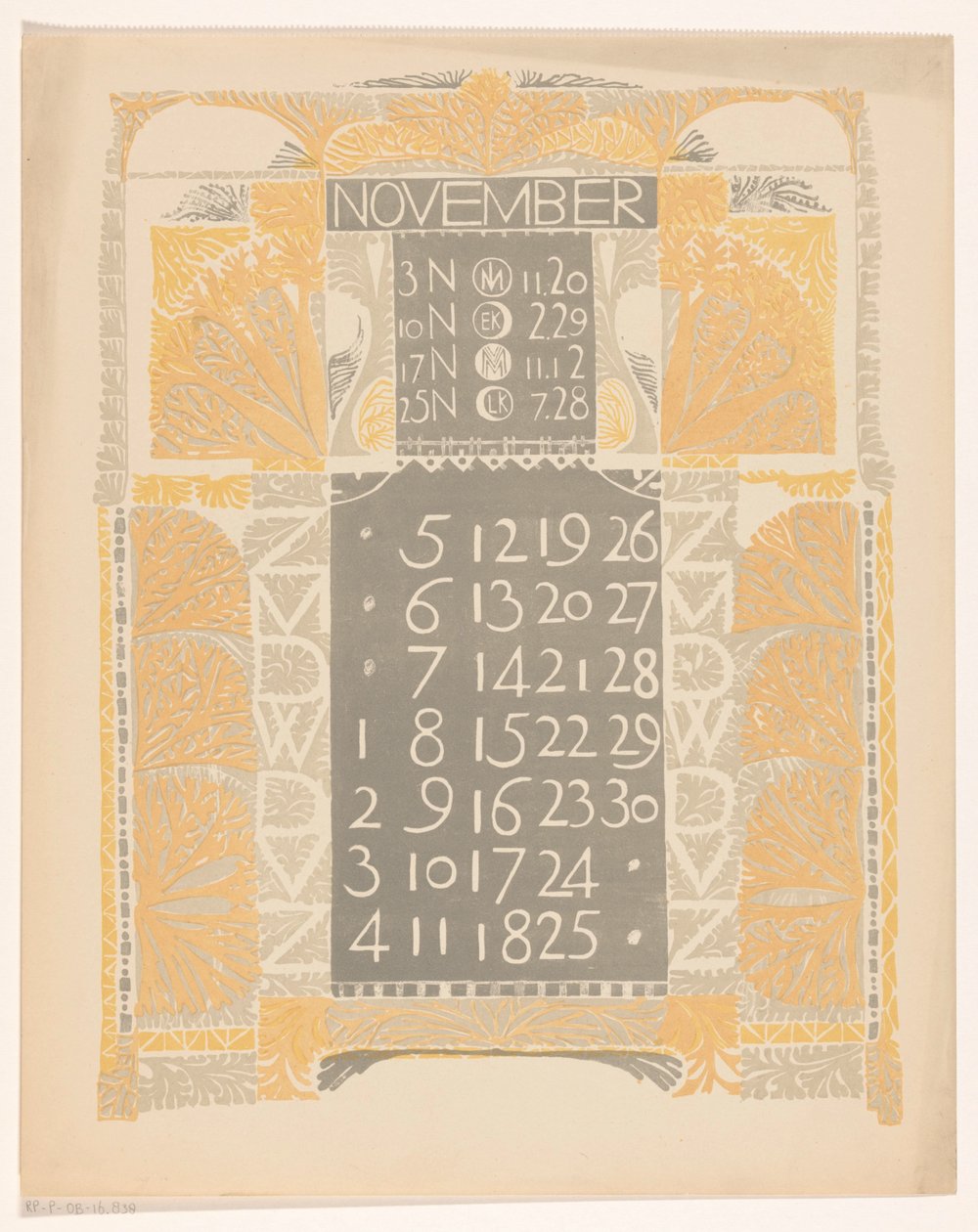 Kalenderblatt November 1899 od Carel Adolph Lion Cachet