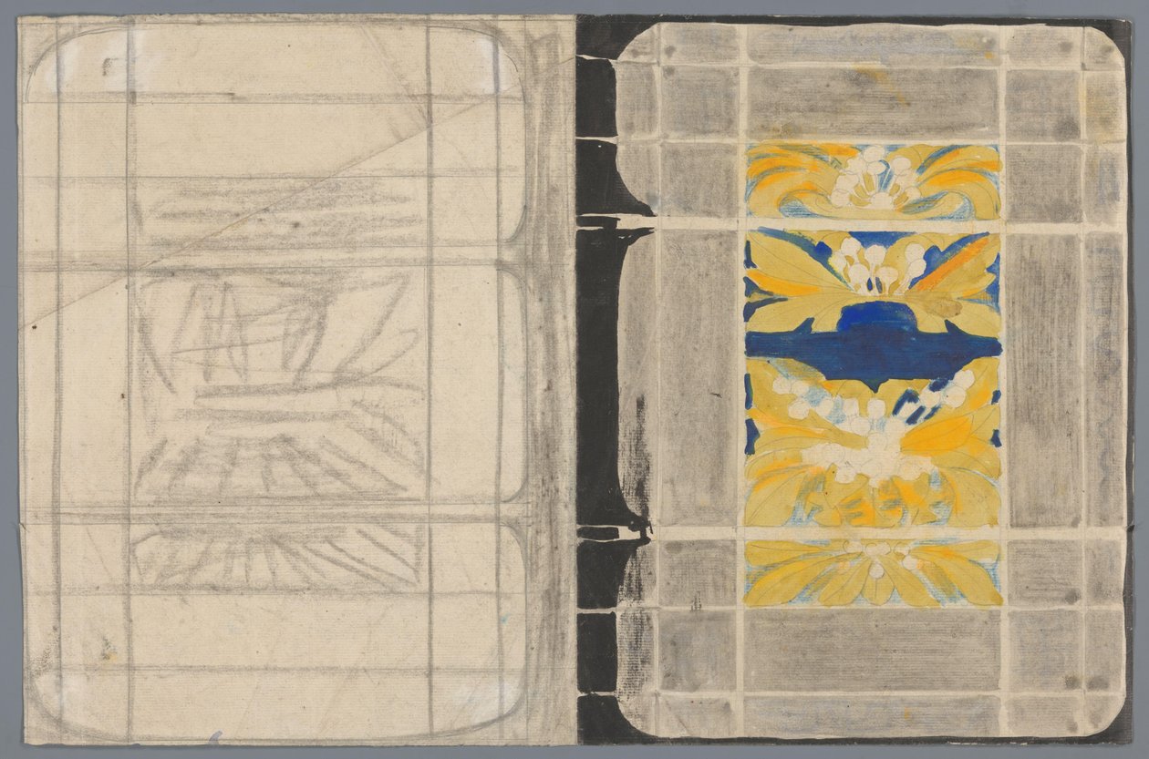 Entwurf für einen Buchumschlag mit Blumenmotiv od Carel Adolph Lion Cachet