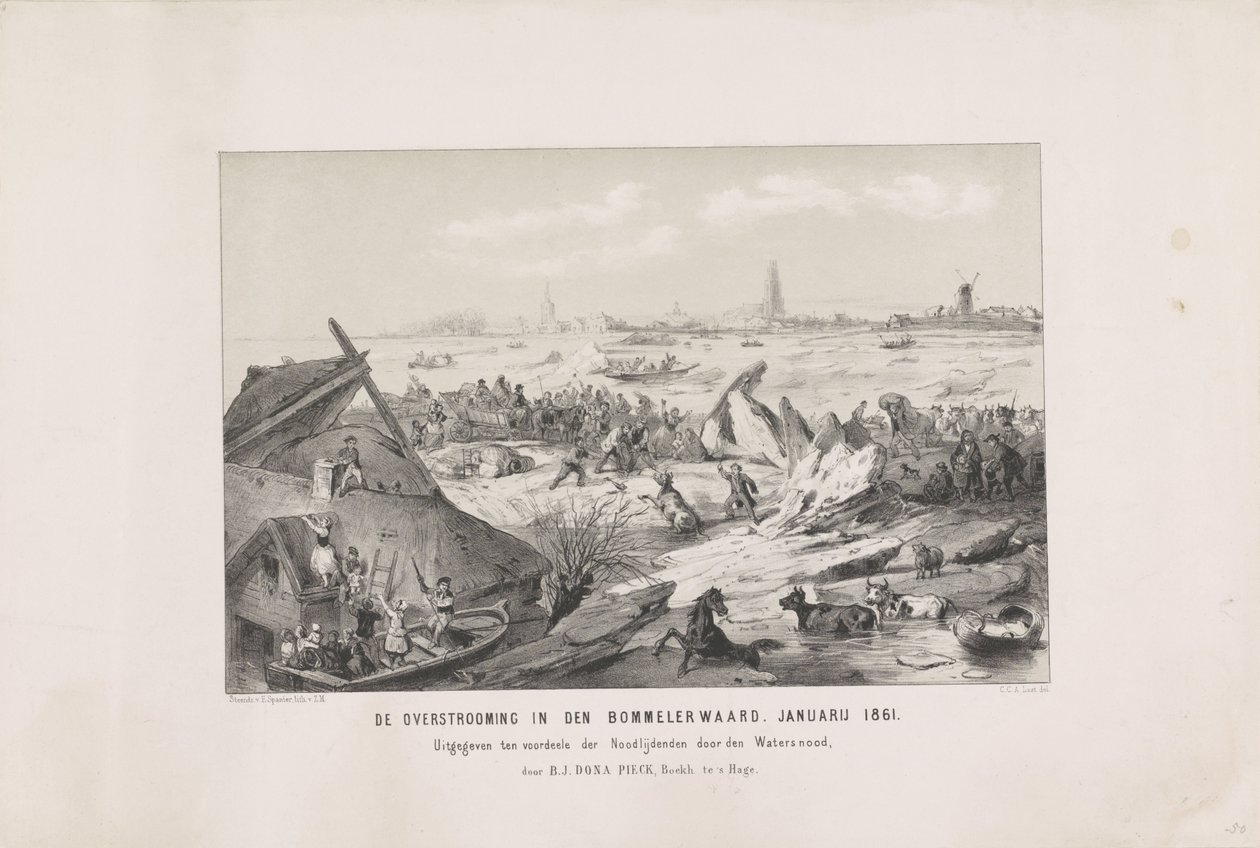Záplavy v Bommelerwaardu. ledna 1861 (název na objektu) od Carel Christiaan Antony Last