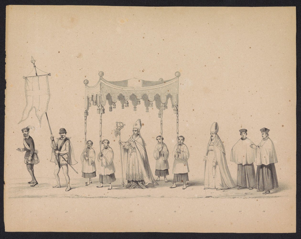 Maškaráda utrechtských studentů, 1846 (deska 10) Vyobrazení krojovaného průvodu, zobrazující průvod Filipa II., prince španělského, v Utrechtu, 3. října 1549, pořádaný 17. června 1846, H.H. Studenti Utrechtsche od Carel Christiaan Antony Last