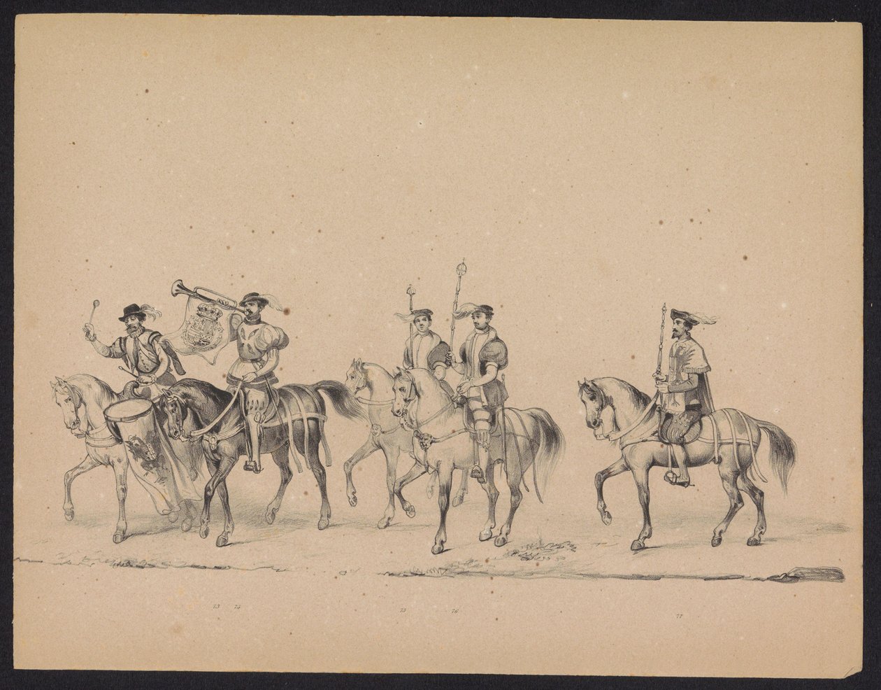 Maškaráda utrechtských studentů, 1846 (deska 13) Vyobrazení krojovaného průvodu, zobrazující průvod Filipa II., prince španělského, v Utrechtu, 3. října 1549, pořádaný 17. června 1846, H.H. Studenti Utrechtsche od Carel Christiaan Antony Last