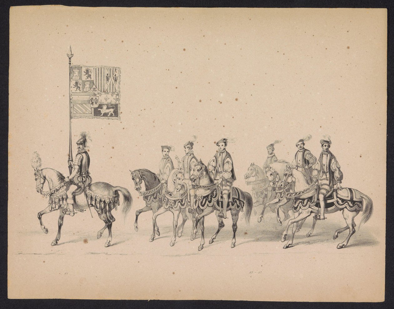 Maškaráda utrechtských studentů, 1846 (deska 15) Vyobrazení krojovaného průvodu, zobrazující průvod Filipa II., prince španělského, v Utrechtu, 3. října 1549, pořádaný 17. června 1846, H.H. Studenti Utrechtsche od Carel Christiaan Antony Last