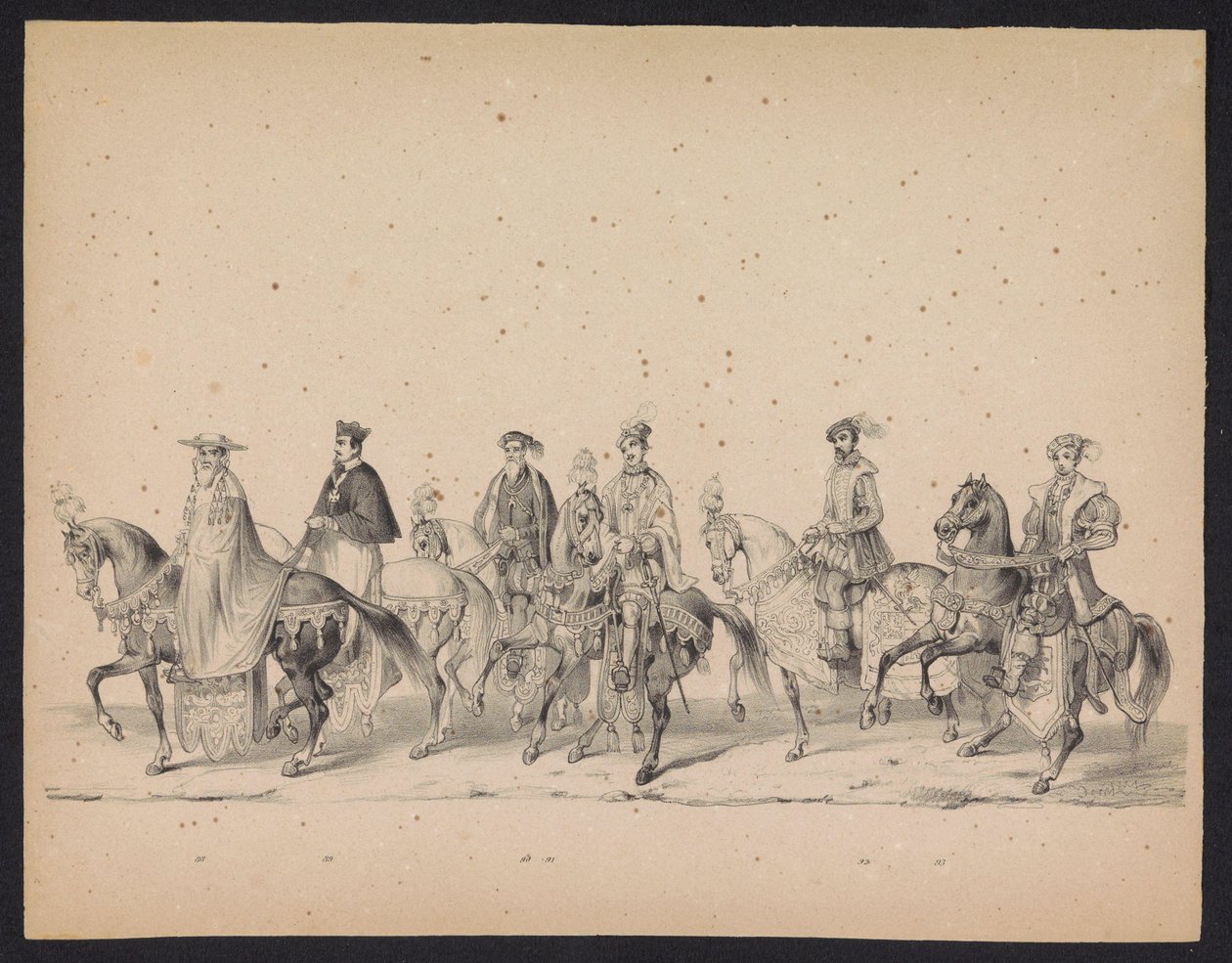 Maškaráda utrechtských studentů, 1846 (deska 16) Vyobrazení krojovaného průvodu, zobrazující průvod Filipa II., prince španělského, v Utrechtu, 3. října 1549, pořádaný 17. června 1846, H.H. Studenti Utrechtsche od Carel Christiaan Antony Last