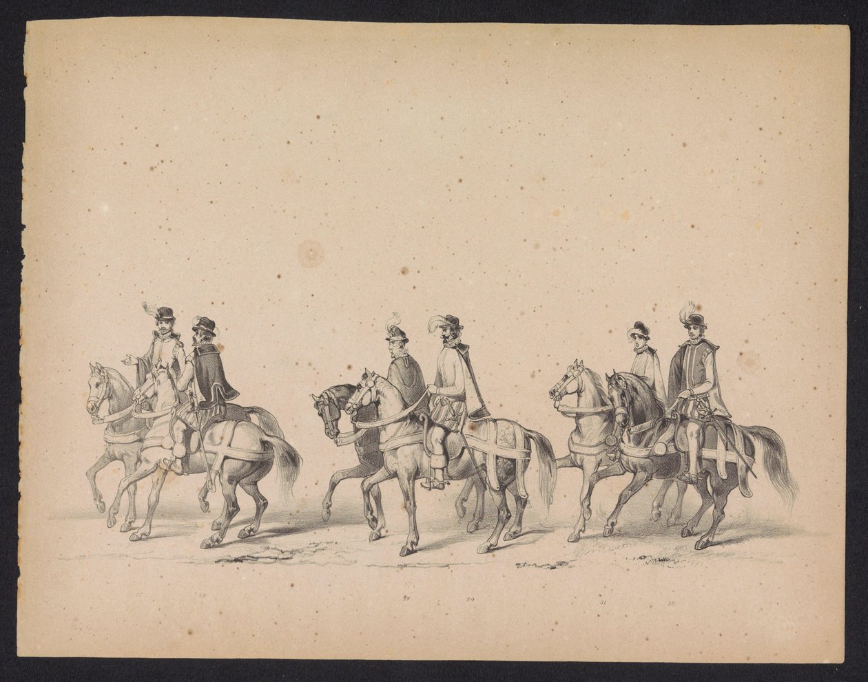 Maškaráda utrechtských studentů, 1846 (deska 5) Vyobrazení krojovaného průvodu, zobrazující průvod Filipa II., prince španělského, v Utrechtu, 3. října 1549, pořádaný 17. června 1846, H.H. Studenti Utrechtsche od Carel Christiaan Antony Last