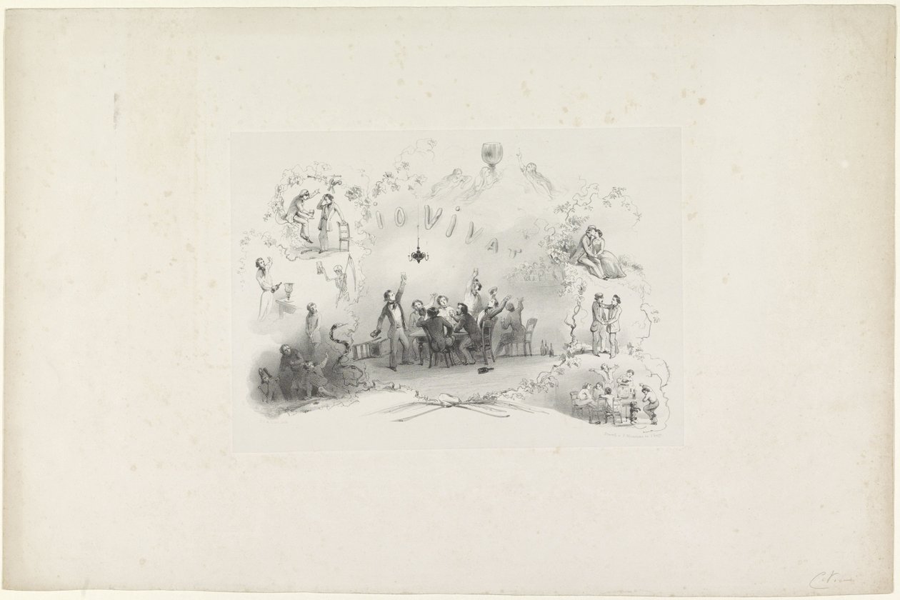 Karikatura ze studentského almanachu Leiden, 1849 Io Vivat (název na objektu) od Carel Christiaan Antony Last