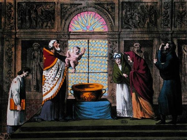 Ruský ortodoxní křest, cca 1810-20 (barevné lito) od Carel Christian Anthony (after) Last