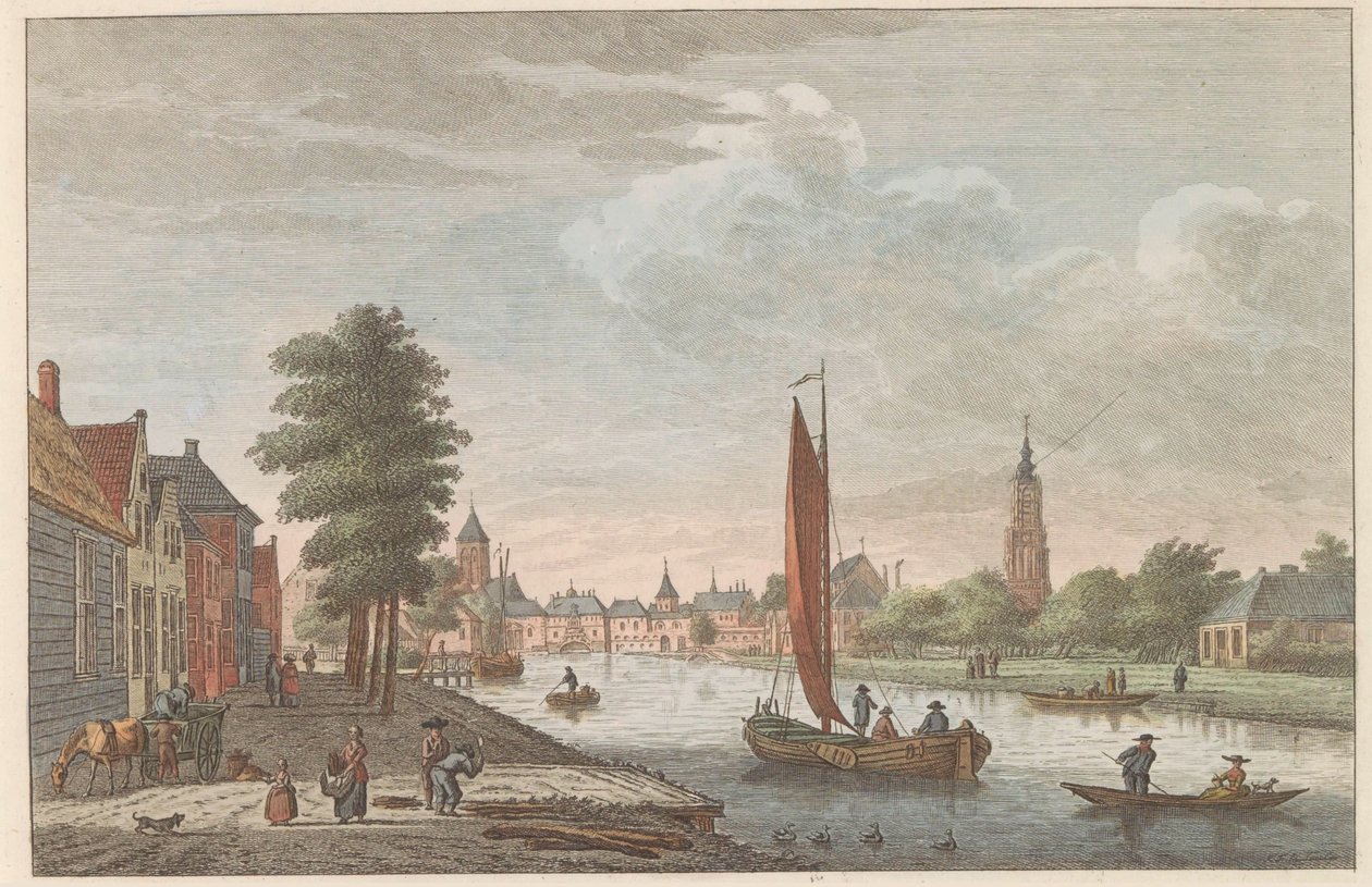 Pohled na Amersfoort, asi 1790 Vystaveno Delft van de Vaart / Cena Delft du Cote de la riviere dit le Schie (název na objektu) od Carel Frederik Bendorp (I)