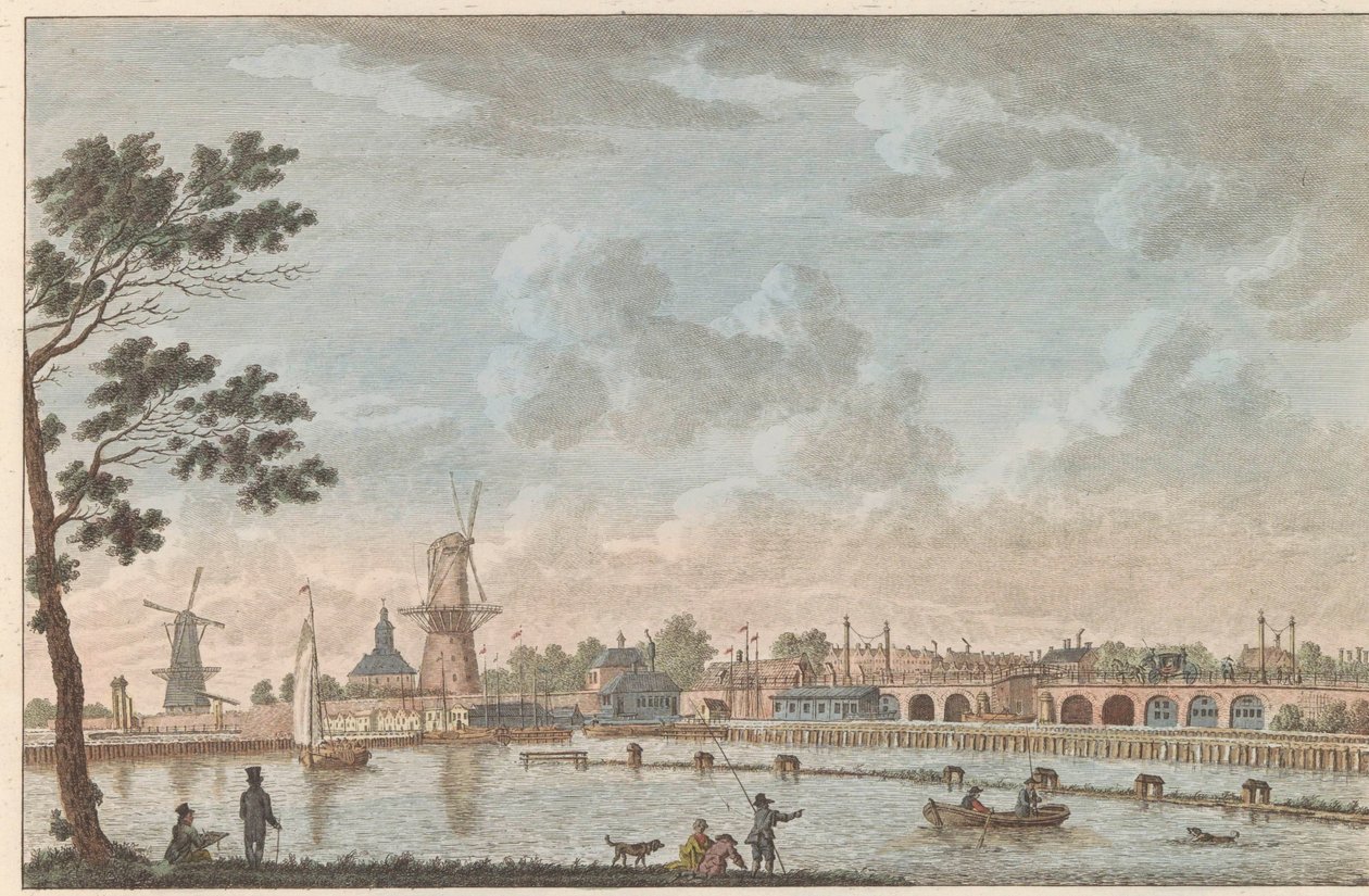 Gezicht op de Hogesluis, ca. 1790 Hooge Amstel Sluis te Amsterdam / Vysoký most, zvaný hoog sluis - dříve pojmenovaný Most milenců, převzat ze strany amstelu později v Amsterdamu (název na objektu) od Carel Frederik Bendorp (I)