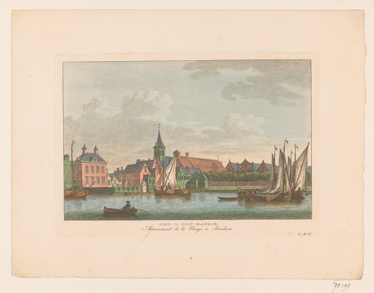 Pohled na kostel ve východním Zaandamu Kostel ve východním Zaandamu / Arrivement de la Barge à Sardam (název na objektu) od Carel Frederik Bendorp (I)
